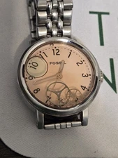 RARE UNISEX GENUINE LADIES ALL ST.STEEL QUARTZ WATCH"FOSSIL"FLOATING WATCH PARTS