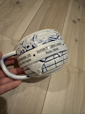 BR Inc USA Dayton Progress LTD Blue White Made In USA Mug Coffee Tea 12oz VTG