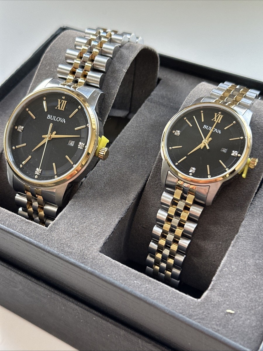 NWT Bulova Silver and Black His & Hers Square Dial Watch Set Bulova Men main image 3