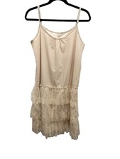 Ivory Sundress with Adustable Straps, Pierced Upper and Lace Layers Bottom sz M