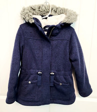 Old Navy Girls Size XS 5 Navy Blue Knit Sherpa Fur Lined Hood Zip Coat