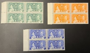 ASCENSION 1937 KGVI CORONATION SET Sc 37-39. SG 35-37 MINT BLOCK STAMPS SET MNH