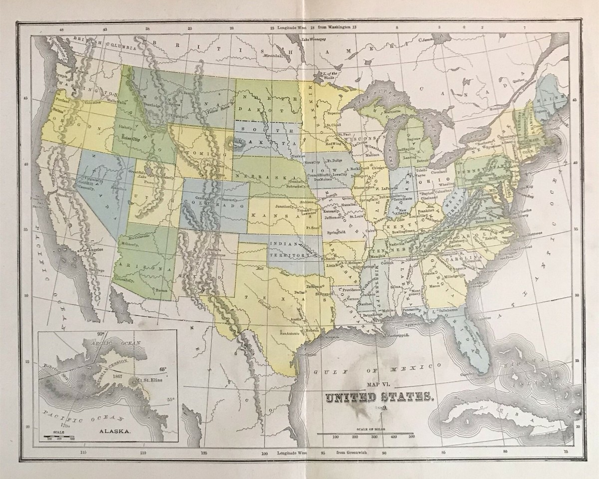 1901 Victorian Folded Map of United States in 1889 2V1-62 | eBay