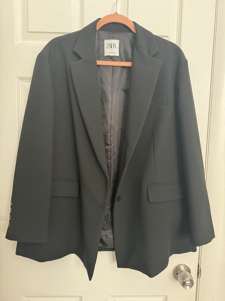ZARA BLACK Linen Blend VENTED OVERSIZED BLAZER - XS-S | eBay