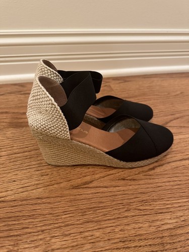 André Assous Womens ` Black-Ivory Wedge Sandals Heels 8 Medium (B,M) BHFO 2272 - Picture 4 of 9