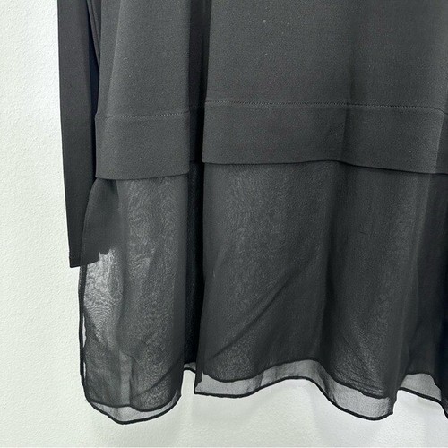 Eileen Fisher 100% Silk Black Tunic Layered Gauzy Crewneck Long sleeve Blouse - Bild 2 von 8