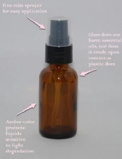 12 Amber 2oz Boston Round Glass Bottle BLACK Spray Fine Ribbed Mist Sprayer 60ml