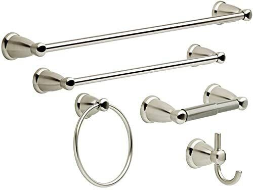 Bathroom Bath Hardware Accessories Set Towel Bar Kit 5 Piece Satin Nickel - Afbeelding 1 van 7