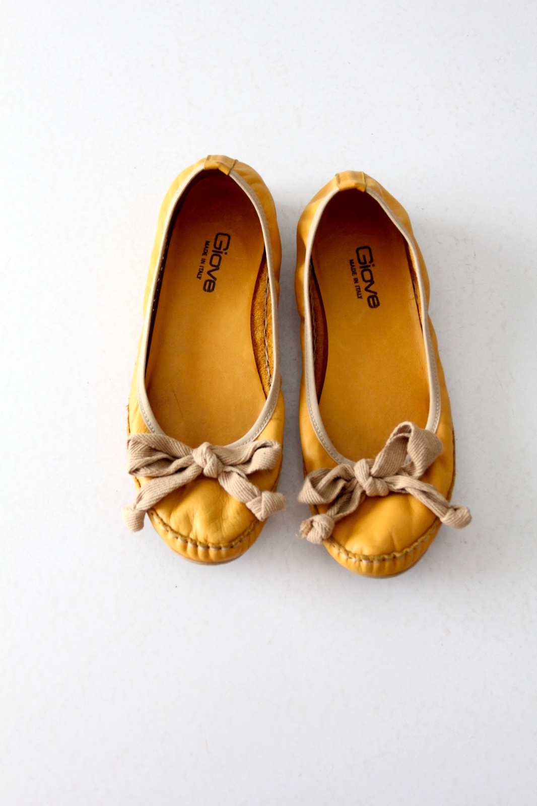 PANTOFOLA D’ORO Giove leather flats yellow Italian ballet slippers size 7.5
