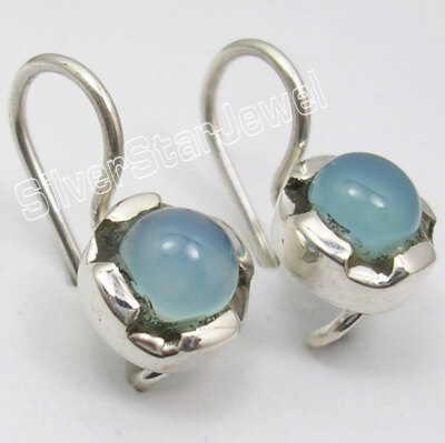 DIWALI BEST OFFER Aqua Blue CHALCEDONY 6  mm Indian Jewelry Store Earrings 0.7''