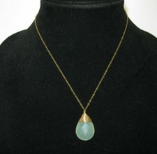 Green Adventurine? or Glass Pendant Necklace Faceted Wrapped 14k Gold Filled 17