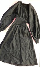 NWOT Zara M MIDI DRESS BLACK ballon Sleeves STRETCHY ribbed Waist