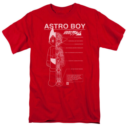 Astro Boy Schematics T Shirt Mens Licensed Cartoon Merchandise Red - Afbeelding 1 van 2