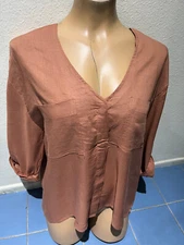Grade & Gather CLAY 3/4 Sleeve Button Down Shirt Top - Women's Sz M - NEW