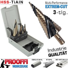3-tlg HSS TiALN Stufenbohrer Satz 4-32 mm Spiral Schäl Fräser Kegel Konus Bohrer