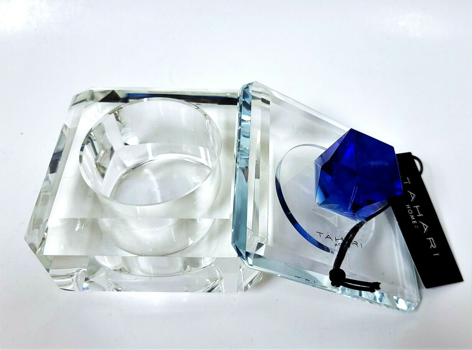 TAHARI GLASS CRYSTAL,SPARKLING CONTAINER,JAR,BOWL,JEWELRY BOX,COBALT