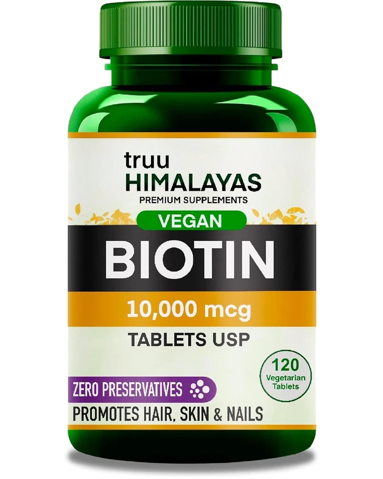 Vitamina B7 Biotina 10000mcg 120 Comprimidos Vegetales, Crecimiento del Cabello, Suplemento Piel y Uñas Foto 2 de 4