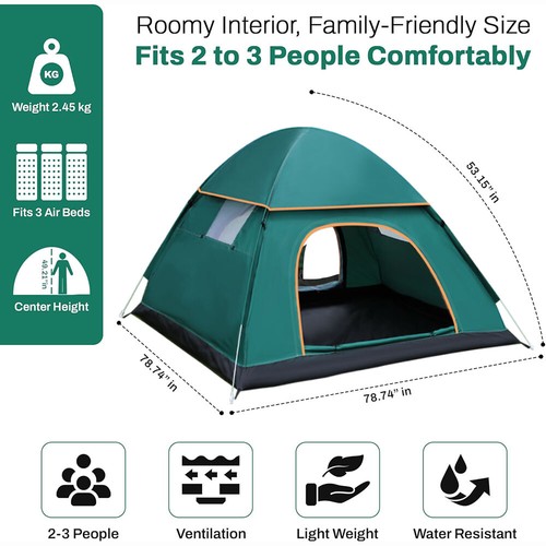 Pop Up Tent Automatic 3-4 Man Family Tent Camping Anti-UV Outdoor Shelter Hiking - Picture 2 of 17