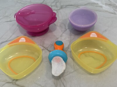 Lot of plastic bowls nuby suction bowl with lid, nuby easy hold & 2 vita baby