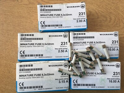 WICKMANN Keramiksicherungen 6,3 x 32 mm 500 V SEHR SCHNELLER WIRKUNG Pick Rating Z2357