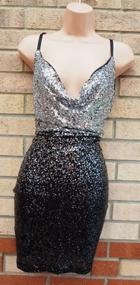 silver sequin cowl neck bodycon dress