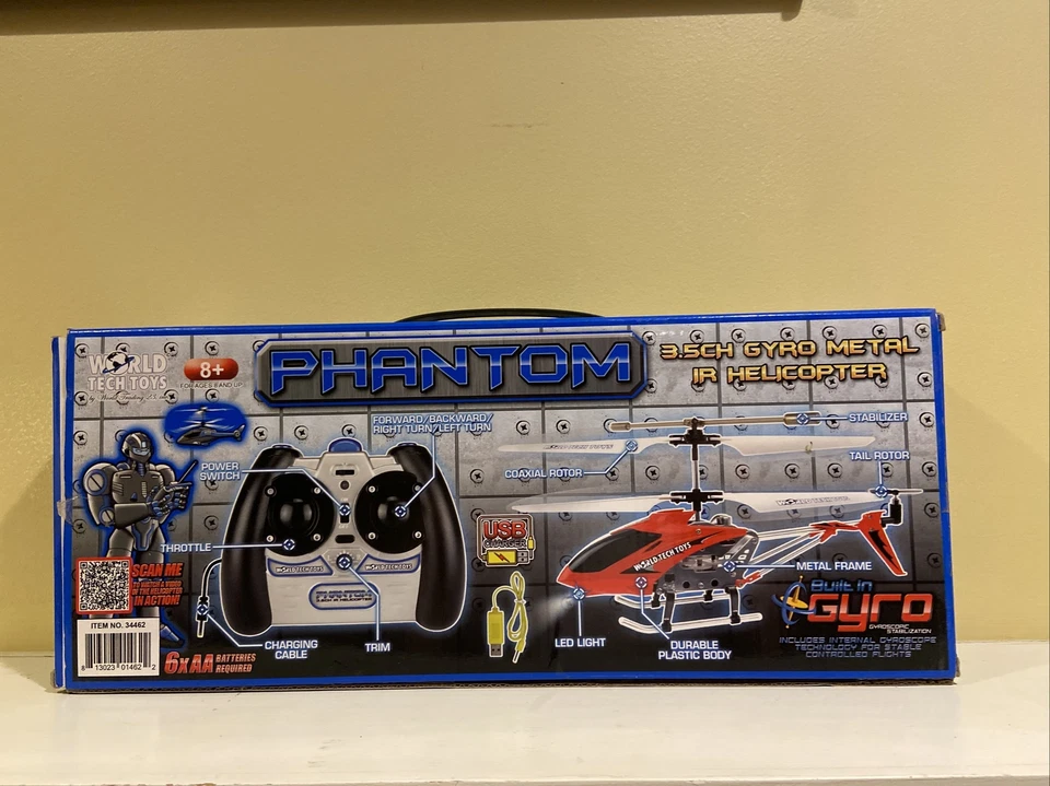 World Tech Toys Phantom 3.5 Gyro Metal IR Helicopter 34462 Opened Box - Image 4 of 4