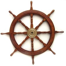 Large 36" Boat Ship Wooden Steering Wheel Brass Center Nautical Wall Decor New