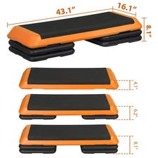 43'' Adjustable Exercise Aerobic Step Fitness Stepper Risers 4" - 6" - 8" Orange