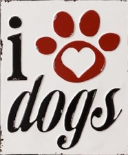 Dog Decor Paw "i love dogs" Metal Wall Hanging Art