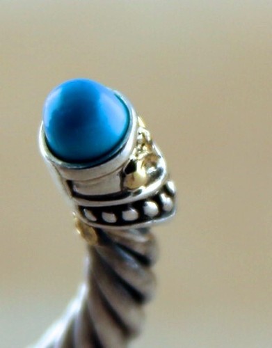 Samuel Benham Turquoise Cuff Bracelet Sterling Silver 925 & 14K Y Gold Sz 6.5" - Picture 6 of 8