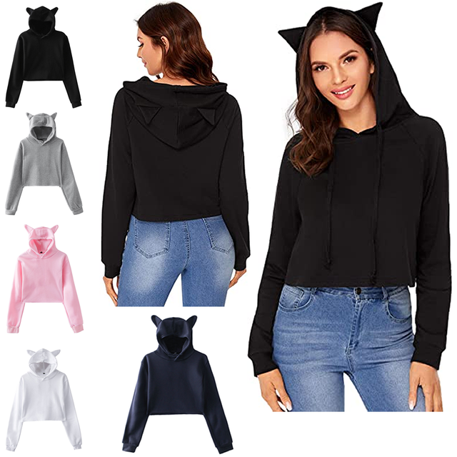 Cat Crop Top Hoodie eBay