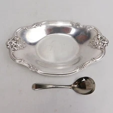 International Silver Company Silver Plated Serving Tray #448 w/ Plated Spoon