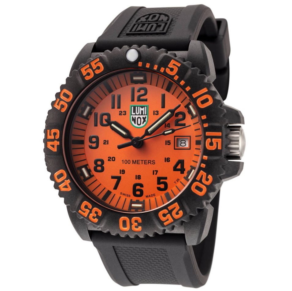 Luminox G Sea Lion Orange Dial Men's Military Watch Date Indicator