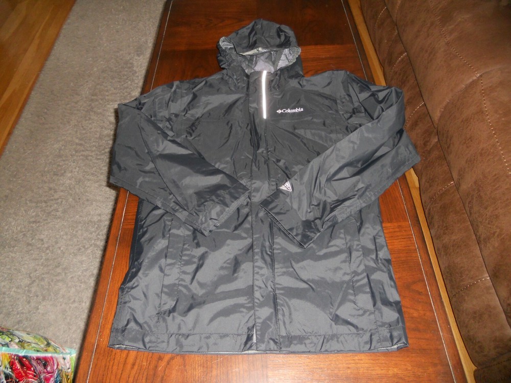 Columbia boys coat size L large MINT cond lightweight hood MINT cond black