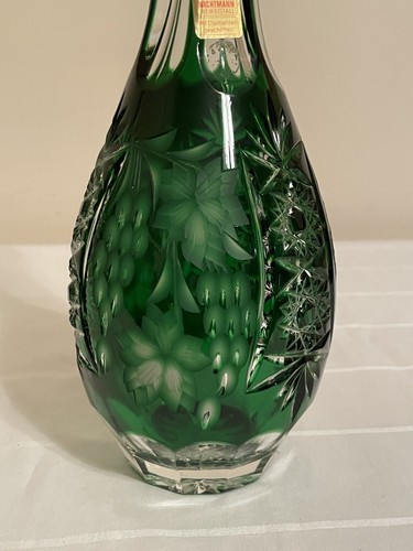 NACHTMANN BOHEMIAN GERMAN EMERALD GREEN CASED CUT TO CRYSTAL BEAUTIFUL DECANTER - Picture 5 of 24