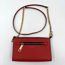 Marc Jacobs Womens Crossbody Bag Red Leather Pebbled Gold Chain