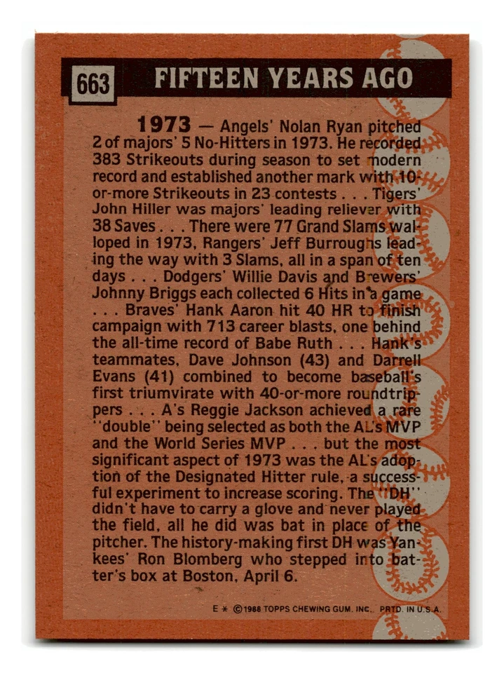 Ron Blomberg 1988 Topps #663 New York Yankees NM-MINT - Image 2 of 2