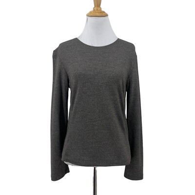 Loft Ann Taylor Long Sleeve Top Womens M Medium Gray Pullover Micro Fleece Lined