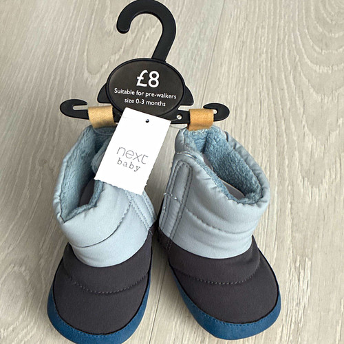 NEXT Baby Pre-Walker Ankle Bootie Boots Grey/Blue Slip On Fabric Upper