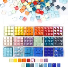 900 pcs 2.2LB Glass Mosaic Tiles, 18 Colors 10mm Mosaic Glass Pieces with Sto...