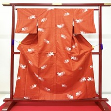 Japanese Kimono 'TSUMUGI' Silk/Vermilion/Traditional/History/Length:160cm N1038