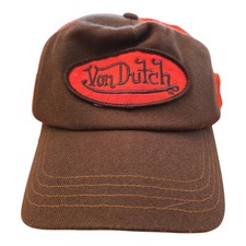 Vtg 2000s Y2k Von Dutch Mesh Back Trucker Snapback Hat Brown Orange