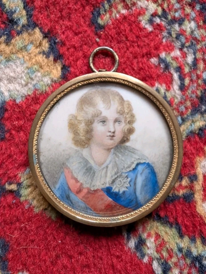 Rare Miniature Ancienne XIXe - Portrait du Roi de Rome (Napoléon II) - Cadre... - Photo 1/4