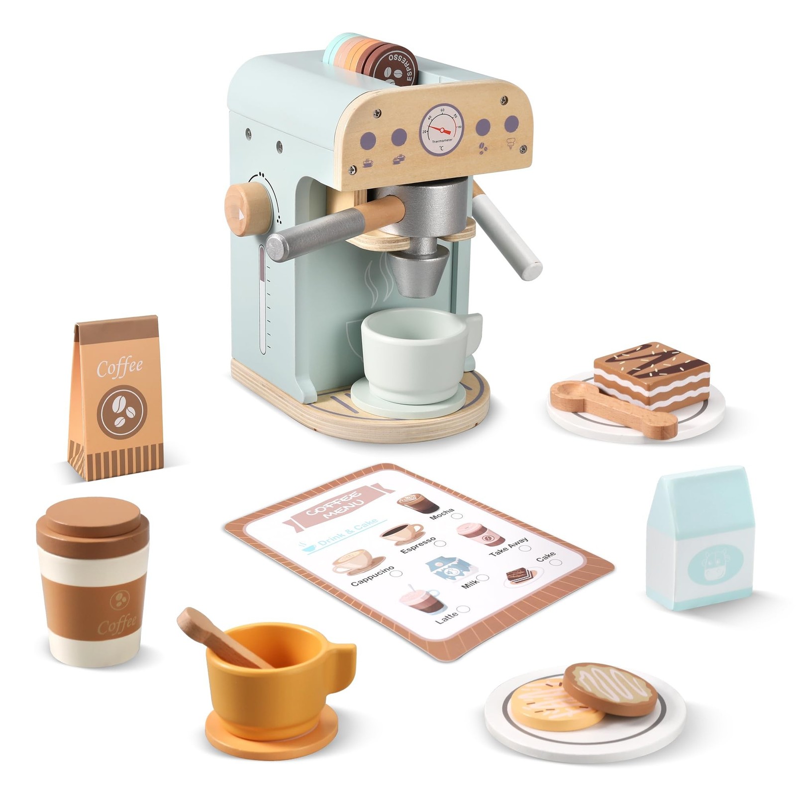 Kids Wooden Coffee Maker Toy, Wooden Play Kitchen Appliances