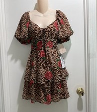 City Studio School Preppy Dark Romantic Y2K Babydoll Ballon Tiered Mini Dress L