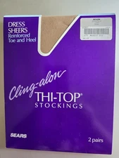 2 Pair Sears Thi-top Stockings Cling Alon Nude Classic Sz Vintage New Old Stock