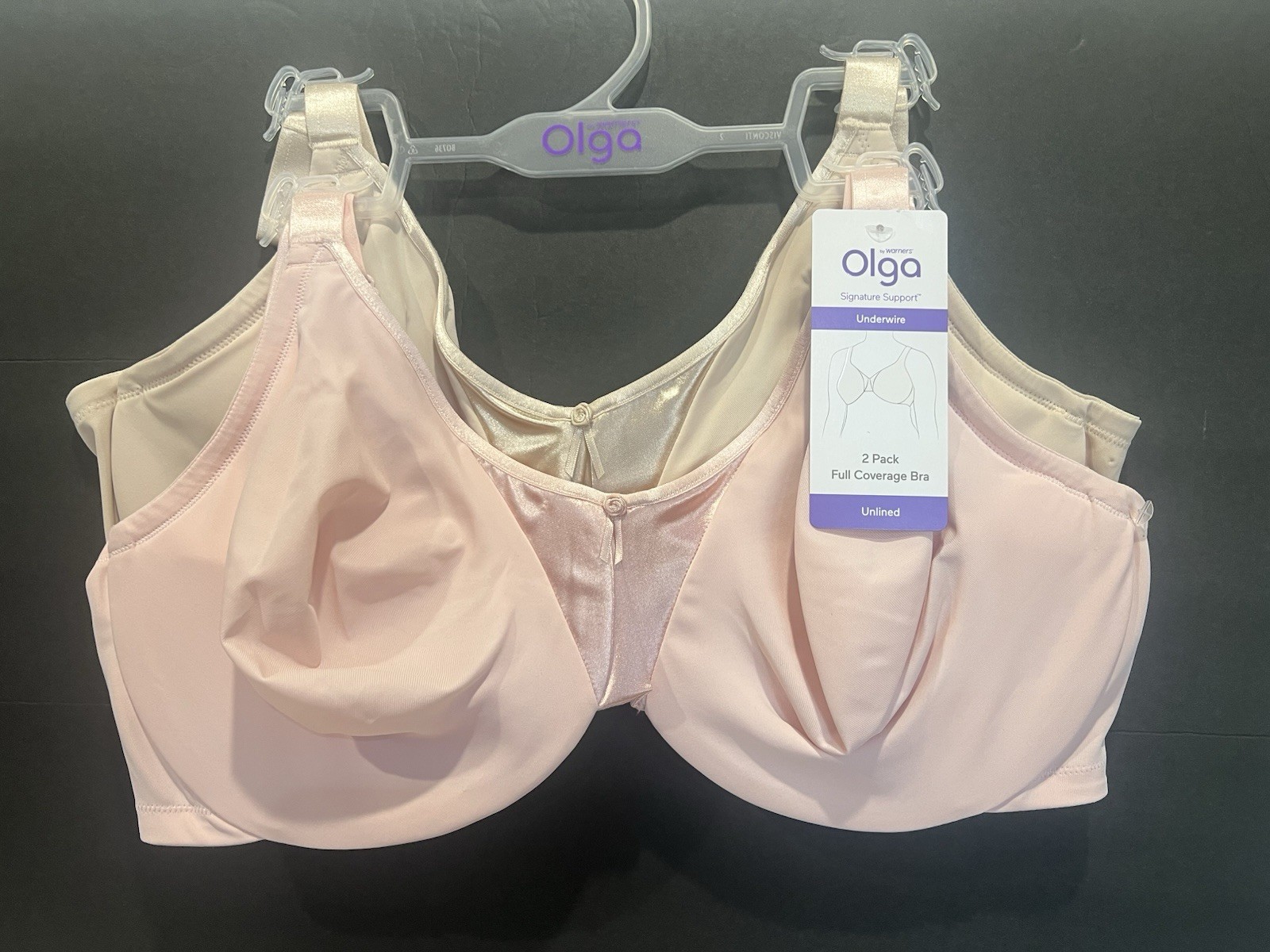 2-Pc OLGA Full Support T-Shirt Bras w/Cushioned Underwire Pink/Beige 42DD NEW