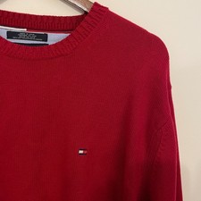 Men's Tommy Hilfiger Red Cotton Pullover Sweater, Size L, Excellent Condition