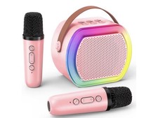 Mini Karaoke Machine with 2 Wireless Microphones, Kids Portable Karaoke