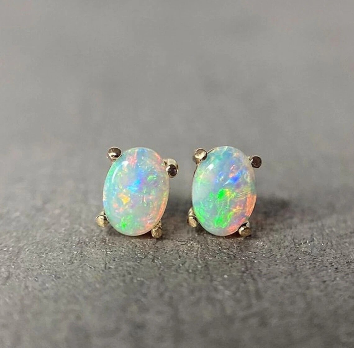100% Original Fire Opal Oval Gemstone 925 Sterling Silver Women Stud Earrings